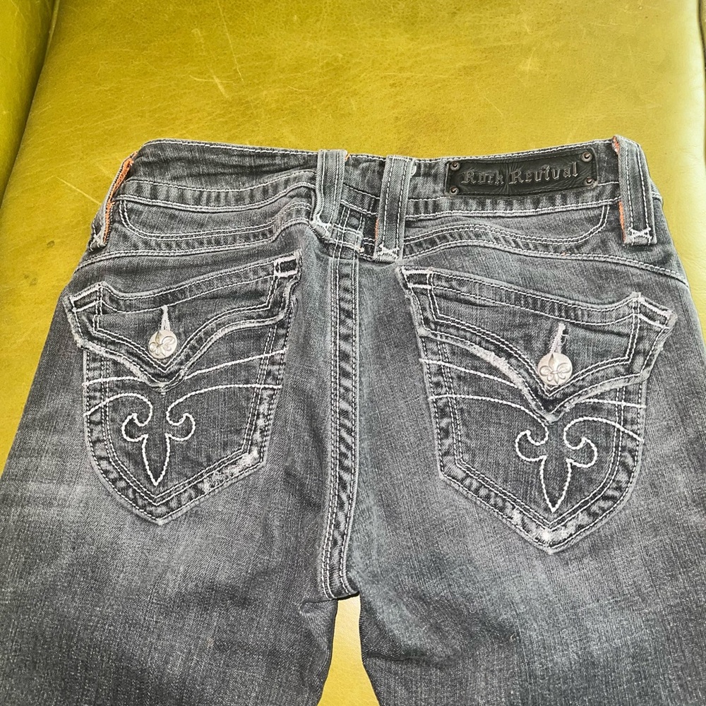 Rock Revival Charcoal Denim with Embroidered Pockets